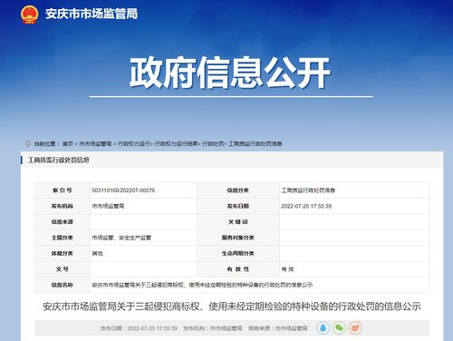 安徽省安慶市市場監(jiān)管局 三起行政處罰案例公示，聚焦商標(biāo)侵權(quán)與特種設(shè)備安全隱患
